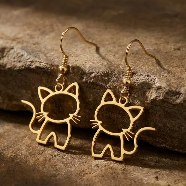 Aoaome Vintage Gold Plated Hollow Cat Outline Drop Earrings