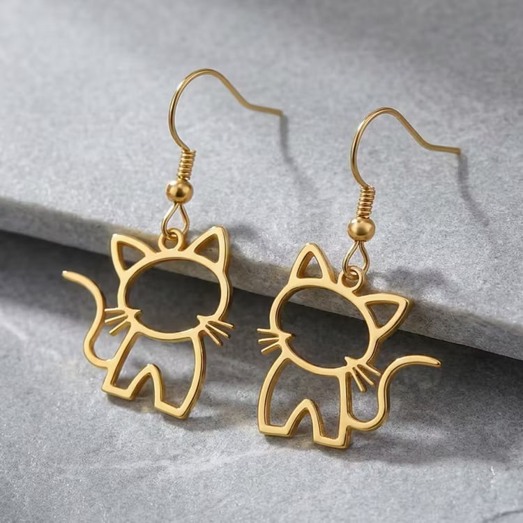 Aoaome Vintage Gold Plated Hollow Cat Outline Drop Earrings
