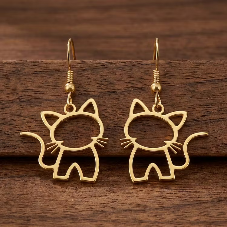 Aoaome Vintage Gold Plated Hollow Cat Outline Drop Earrings