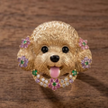 Aoaome Vintage Gold Poodle Dog with Multi-Gemstone Flowers Rings