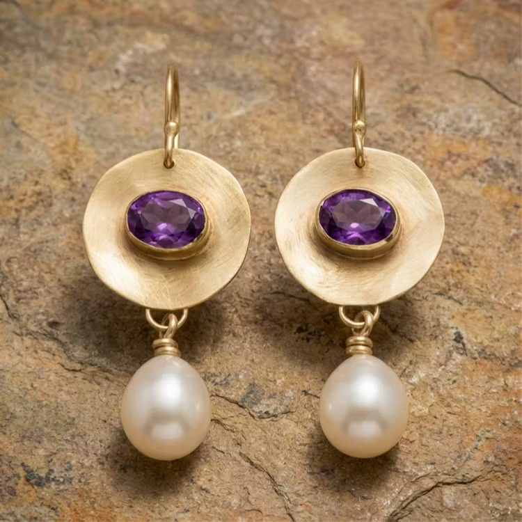 Aoaome Vintage Golden Purple Zirconia Pearl Earrings
