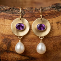 Aoaome Vintage Golden Purple Zirconia Pearl Earrings