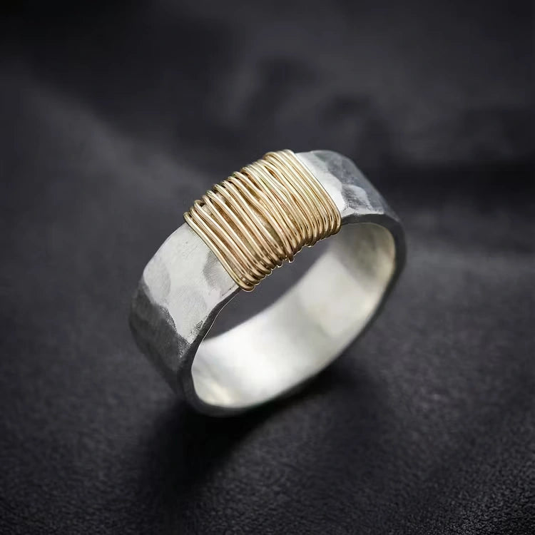 Aoaome Vintage Golden Threads Silver Rings