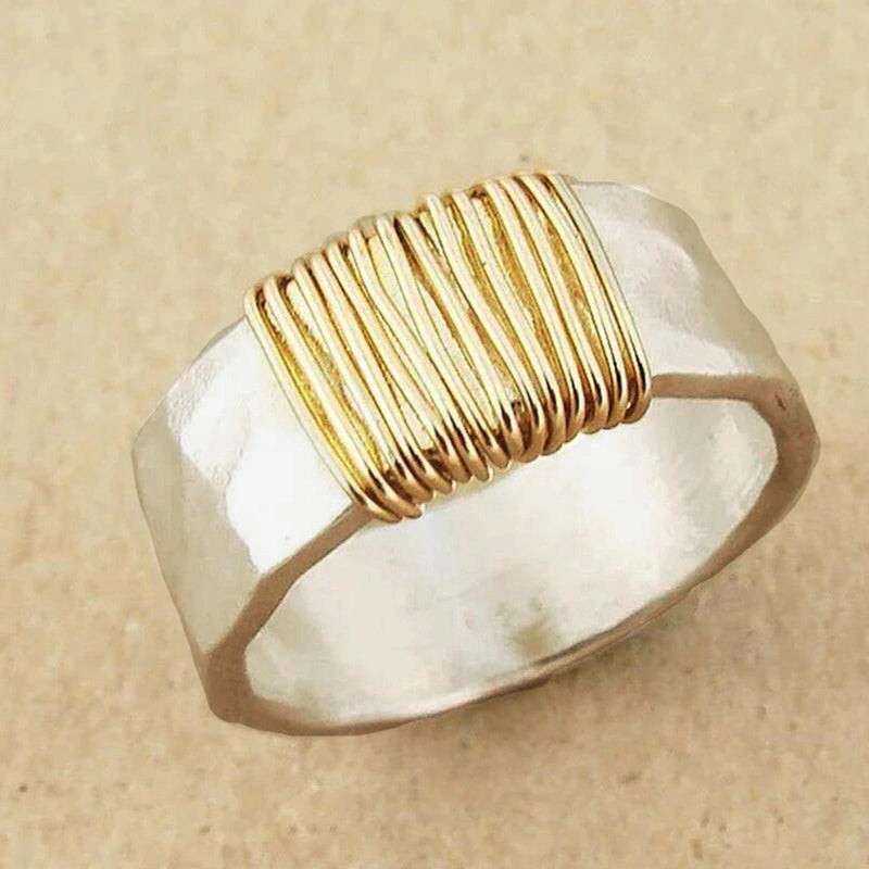 Aoaome Vintage Golden Threads Silver Rings