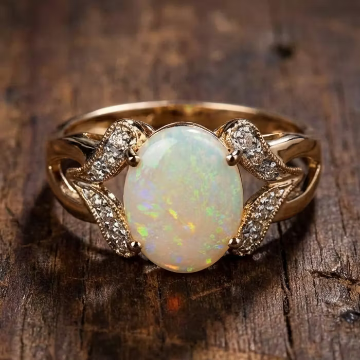 Aoaome Vintage Golden Zirconia Opal Rings