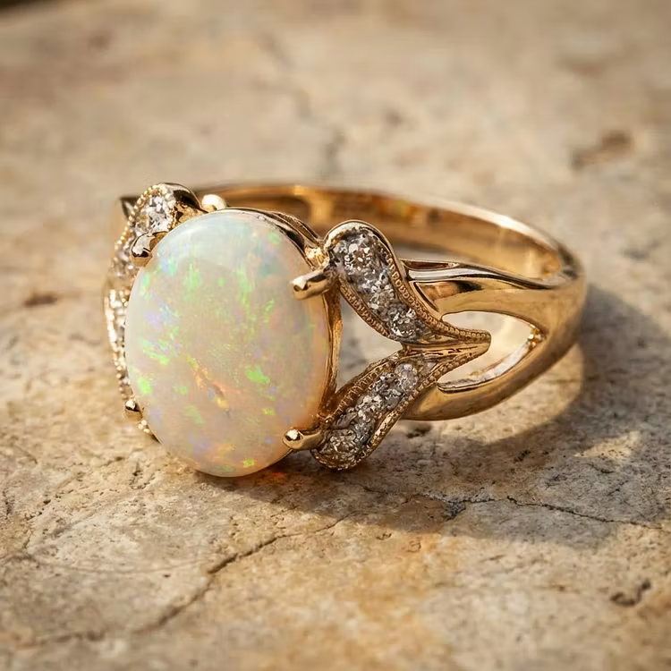 Aoaome Vintage Golden Zirconia Opal Rings