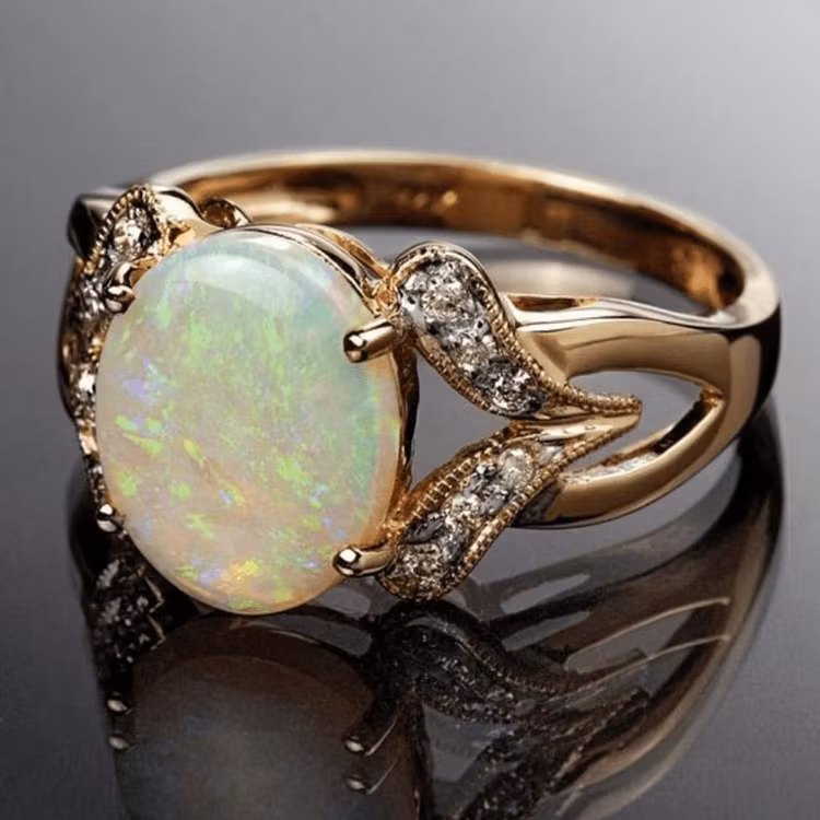 Aoaome Vintage Golden Zirconia Opal Rings