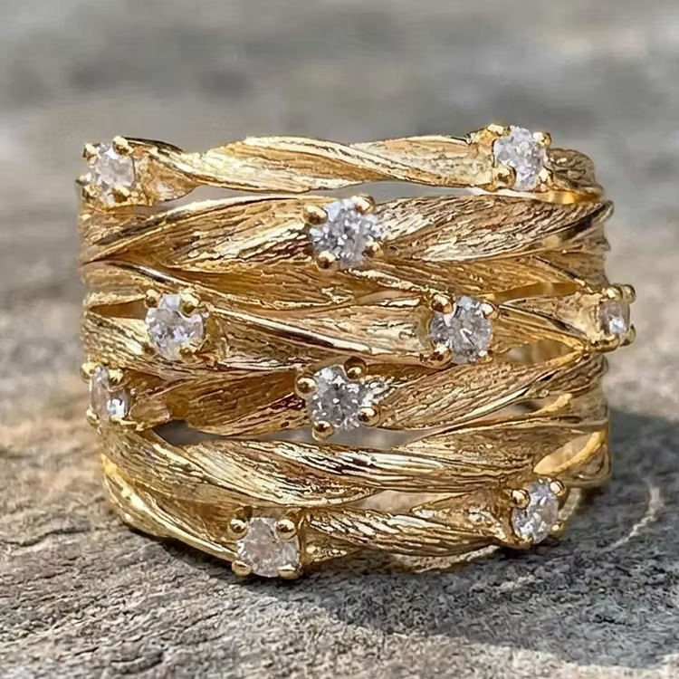 Aoaome Vintage Golden Zirconia Rings
