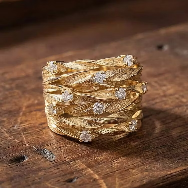 Aoaome Vintage Golden Zirconia Rings
