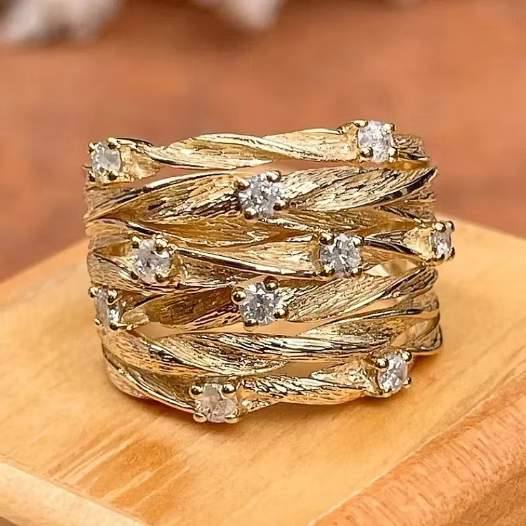 Aoaome Vintage Golden Zirconia Rings