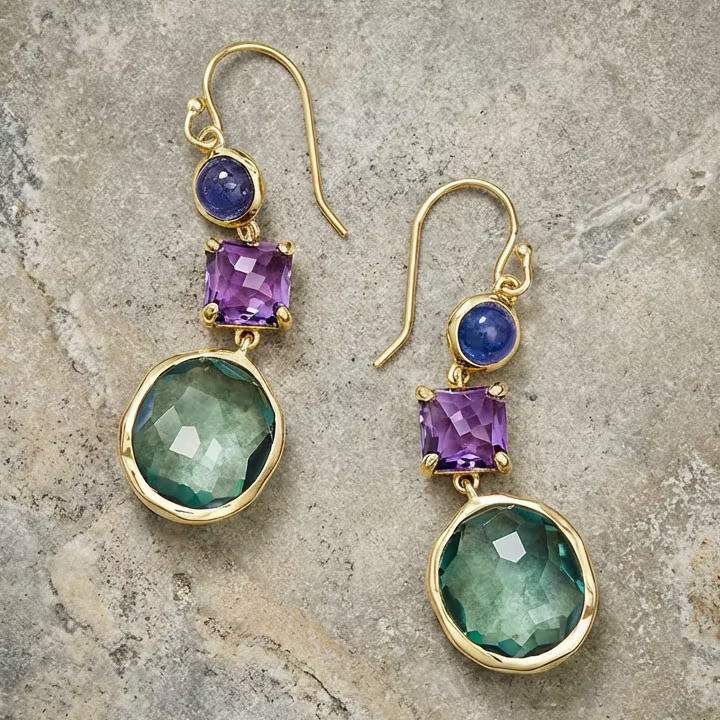 Aoaome Vintage Green Crystal Golden Earrings