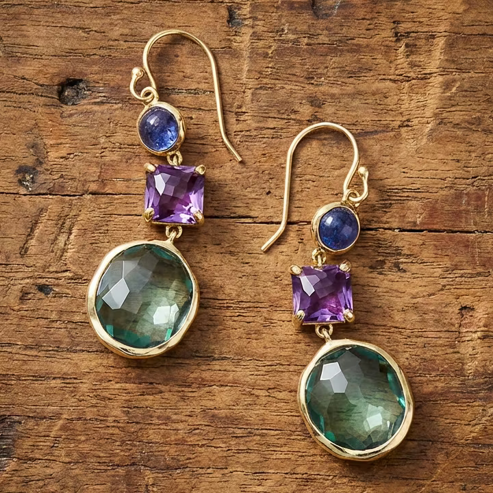 Aoaome Vintage Green Crystal Golden Earrings