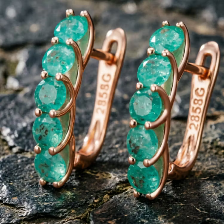 Aoaome Vintage Green Gemstone Drop Hoop Earrings