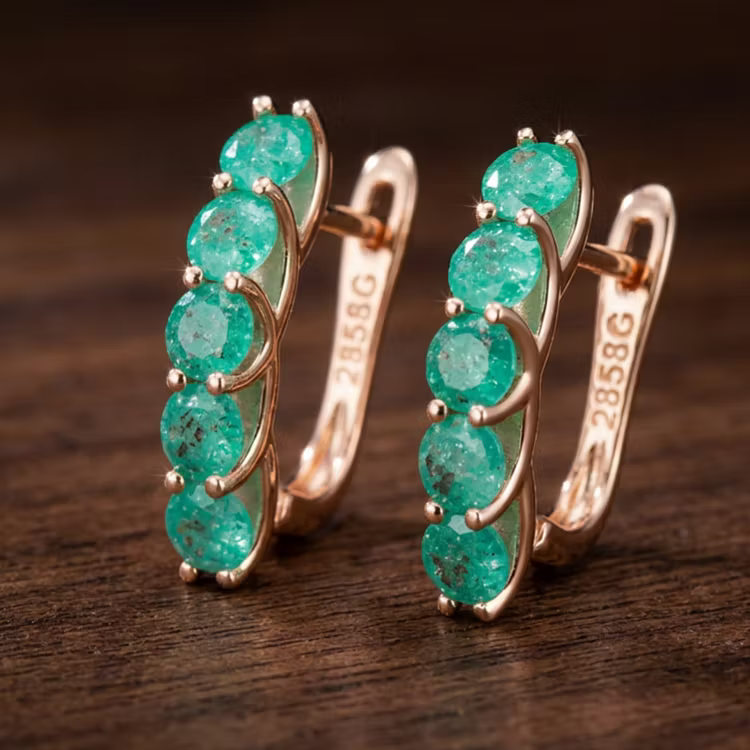 Aoaome Vintage Green Gemstone Drop Hoop Earrings
