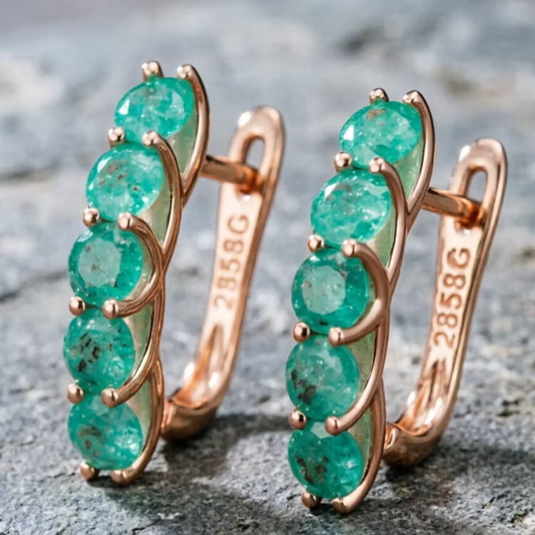 Aoaome Vintage Green Gemstone Drop Hoop Earrings