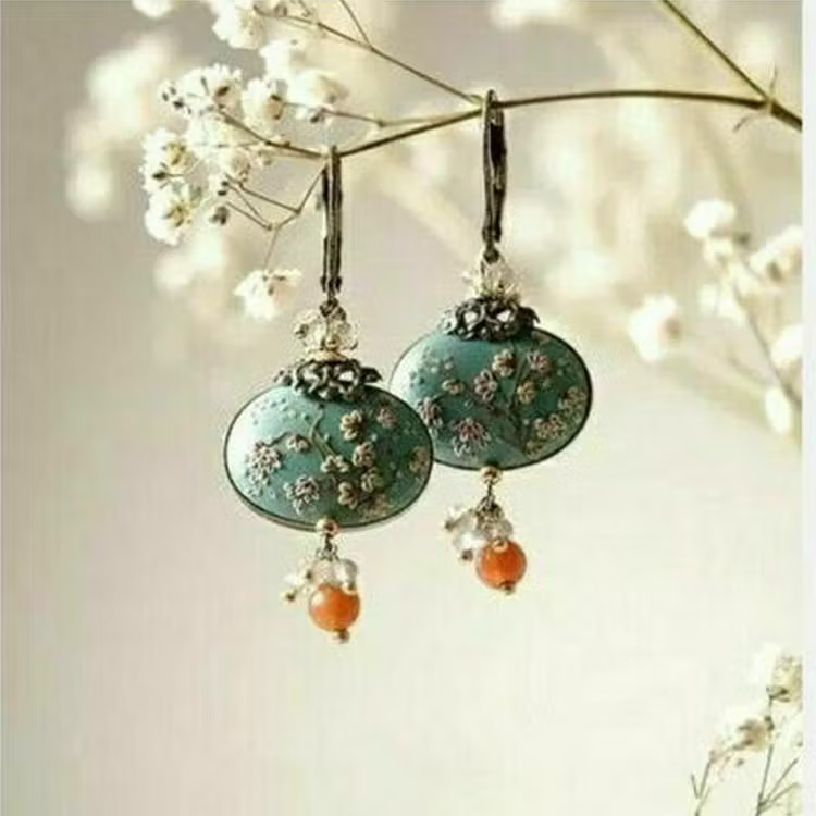 Aoaome Vintage Green Stone Plum Blossom Branch Earrings