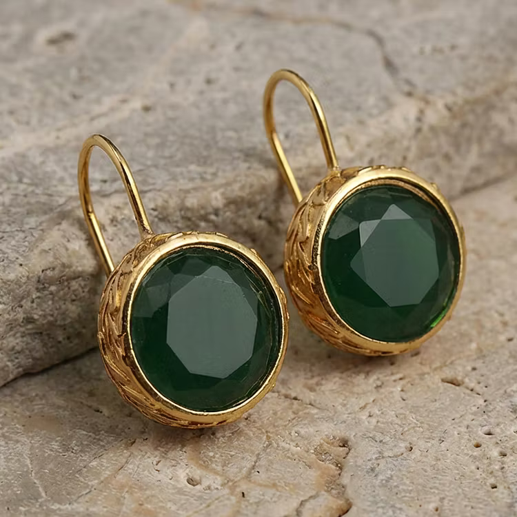 Aoaome Vintage Green Zirconia Golden Earrings