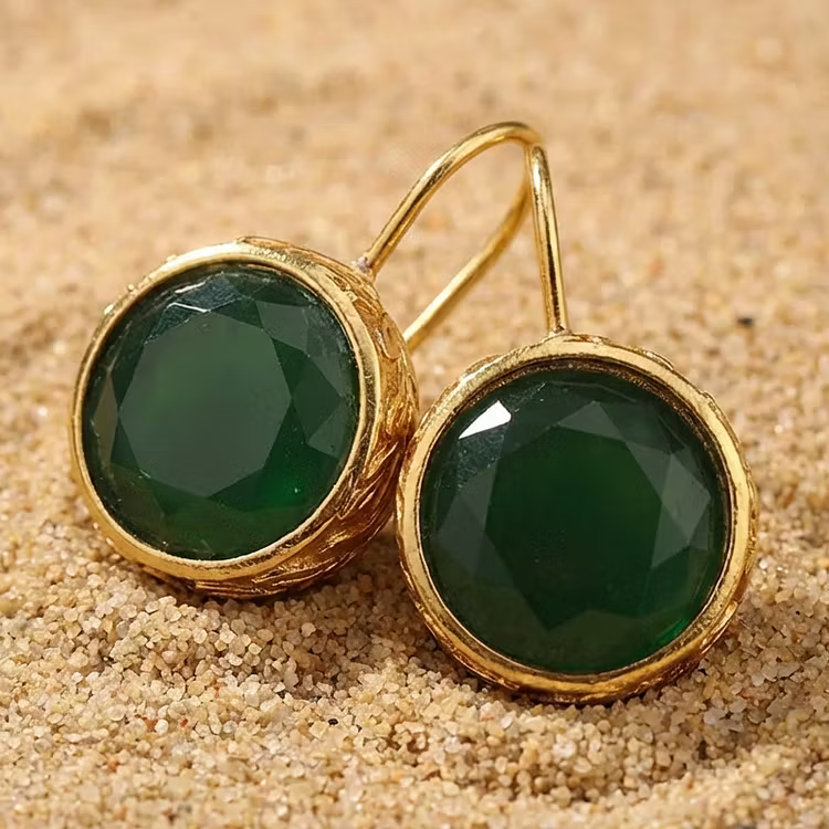Aoaome Vintage Green Zirconia Golden Earrings
