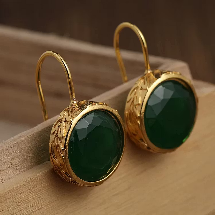 Aoaome Vintage Green Zirconia Golden Earrings