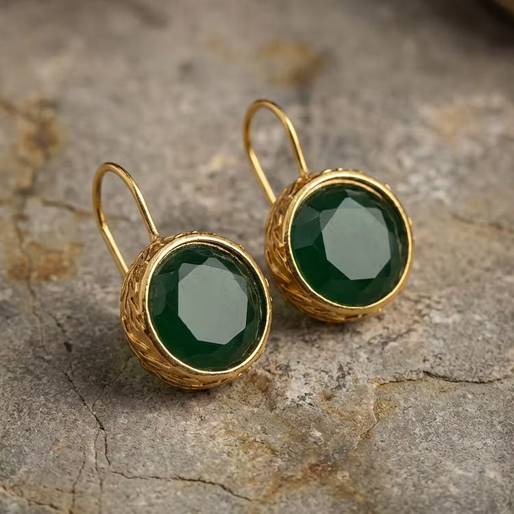 Aoaome Vintage Green Zirconia Golden Earrings