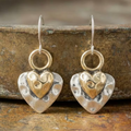 Aoaome Vintage Hammered Two-Tone Heart Drop Earrings