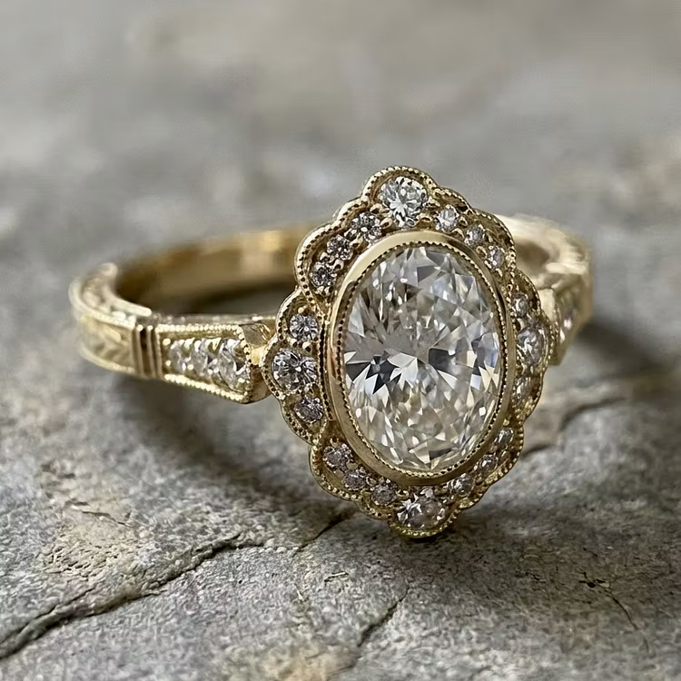Aoaome Vintage Imitation Gold Oval Diamond Zircon Rings