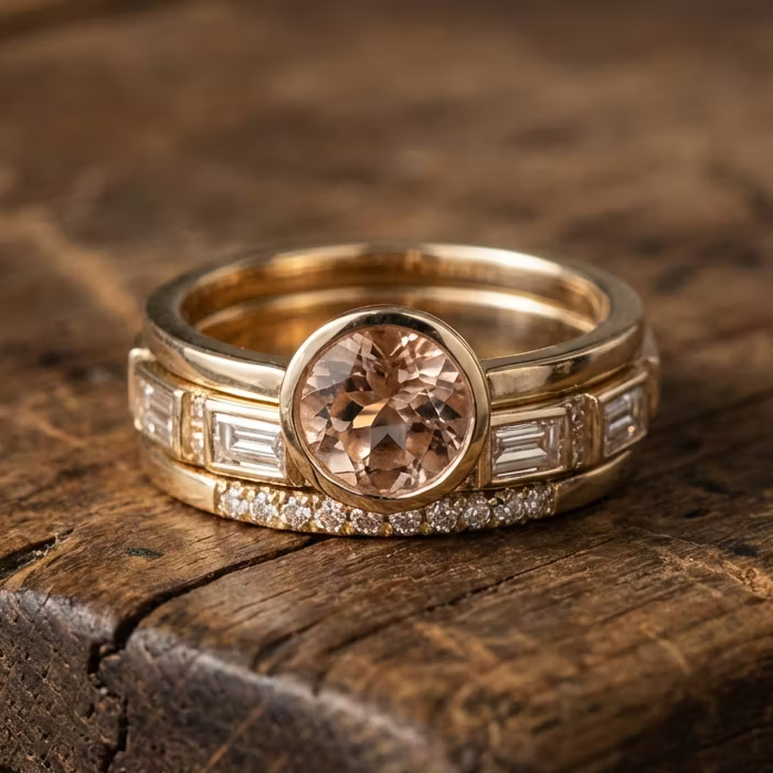Aoaome Vintage Inlaid Crystal Gold Rings