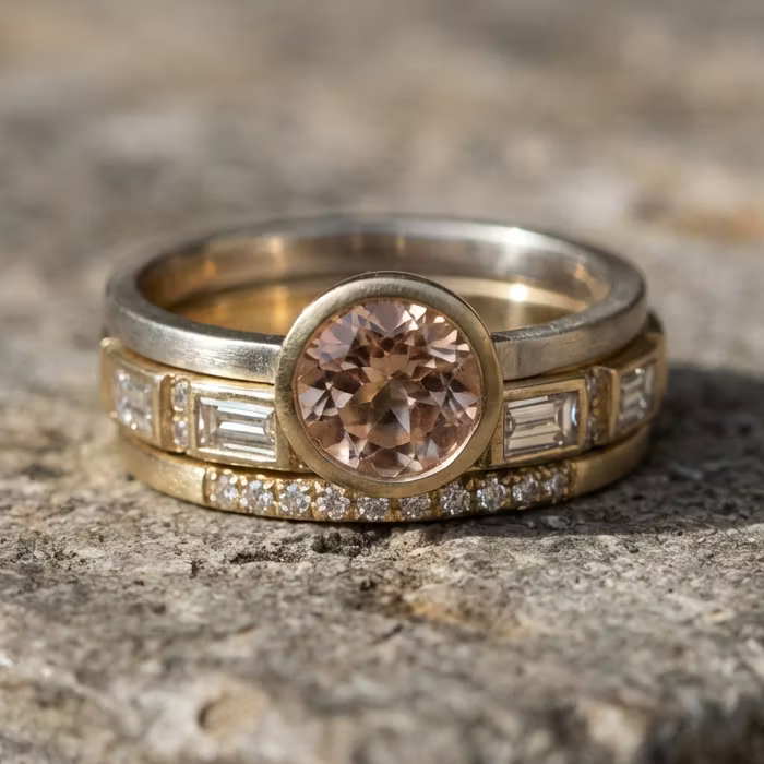 Aoaome Vintage Inlaid Crystal Gold Rings