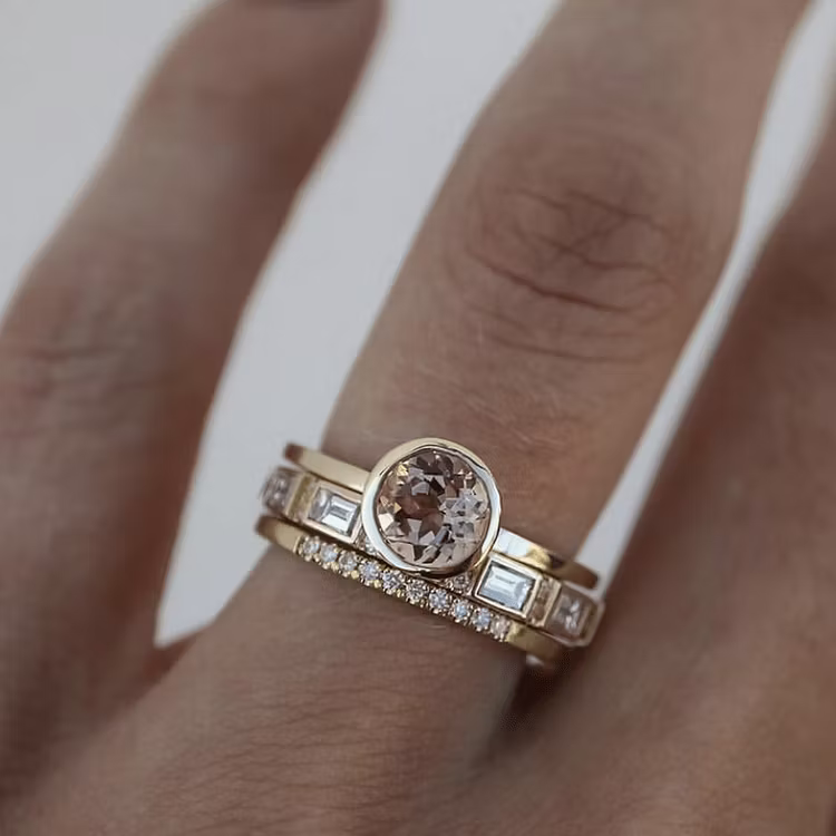 Aoaome Vintage Inlaid Crystal Gold Rings