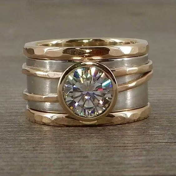 Aoaome Vintage Inlaid Glass Golden Silver Rings