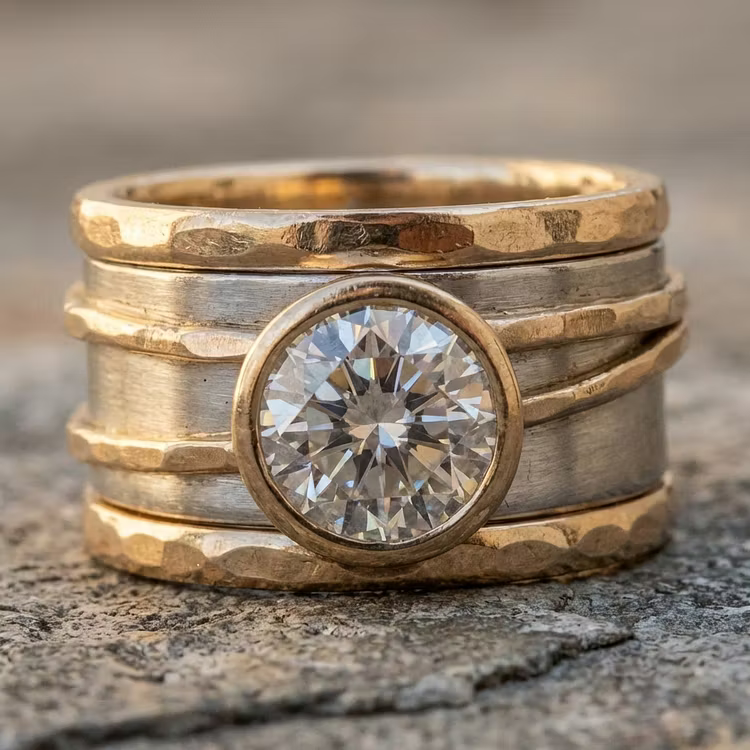 Aoaome Vintage Inlaid Glass Golden Silver Rings