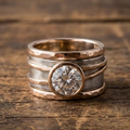 Aoaome Vintage Inlaid Glass Golden Silver Rings