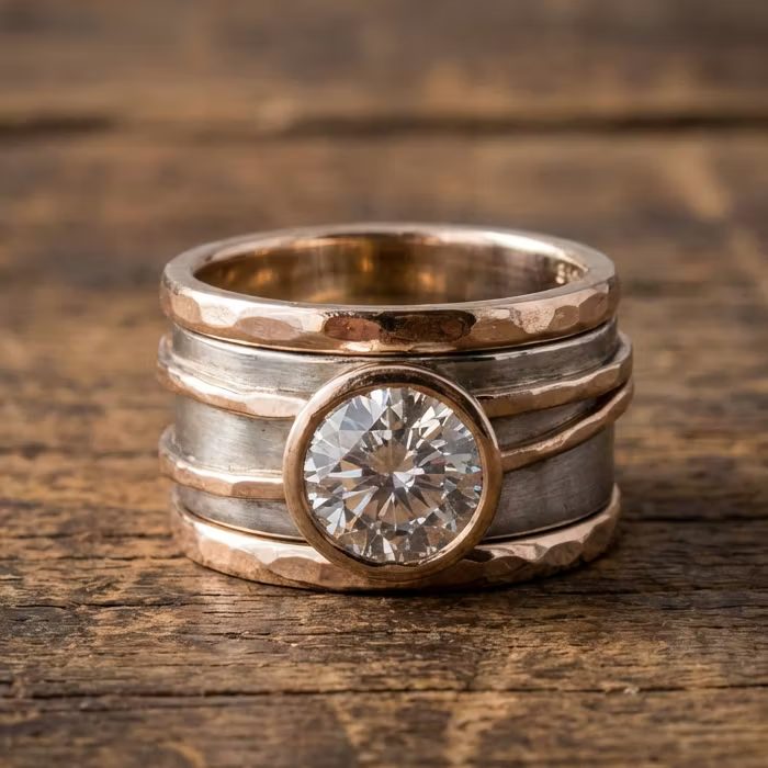 Aoaome Vintage Inlaid Glass Golden Silver Rings