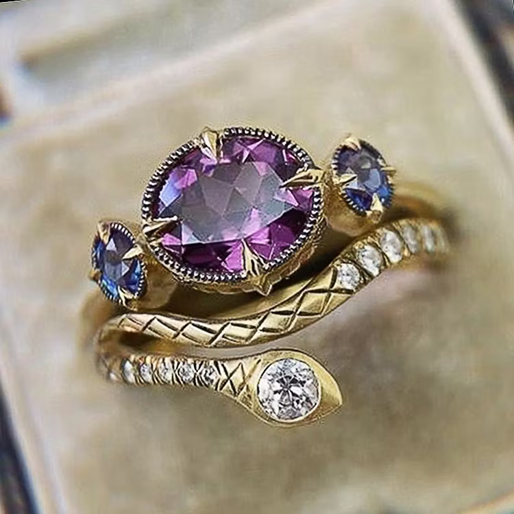 Aoaome Vintage Inlaid Purple Zircon Snake Shaped Rings