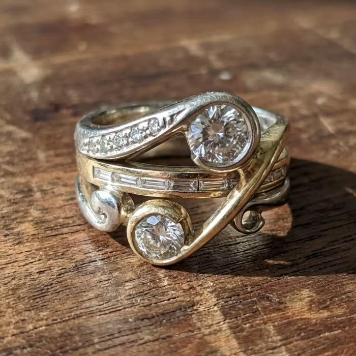 Aoaome Vintage Inlaid Zirconia Gold Silver Rings