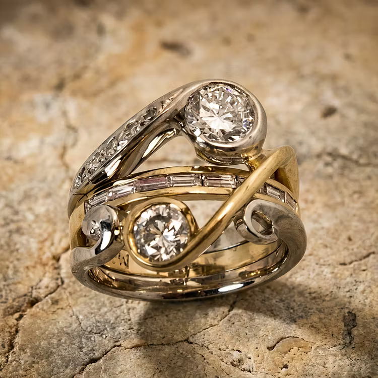 Aoaome Vintage Inlaid Zirconia Gold Silver Rings