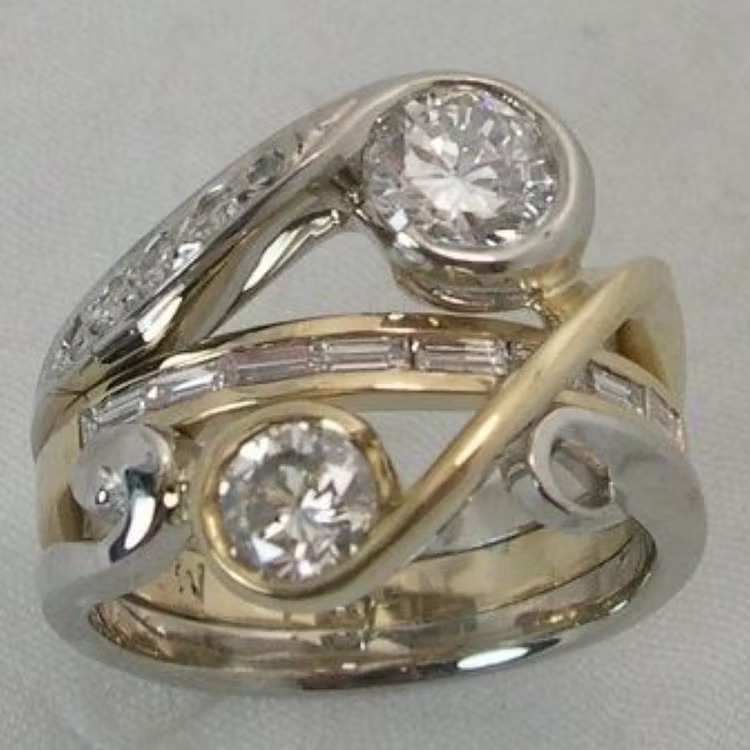 Aoaome Vintage Inlaid Zirconia Gold Silver Rings
