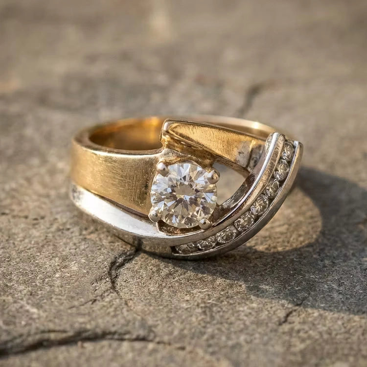 Aoaome Vintage Irregular Gold  Silver Zirconia Rings