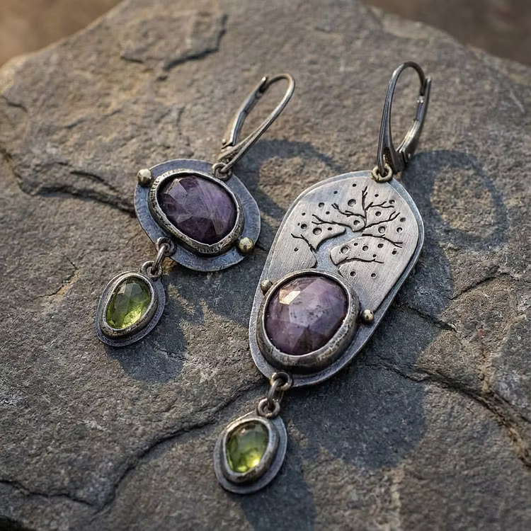 Aoaome Vintage Irregular Purple Diamond Earrings