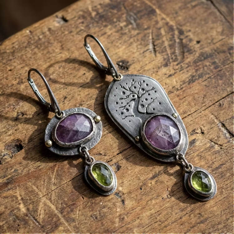 Aoaome Vintage Irregular Purple Diamond Earrings