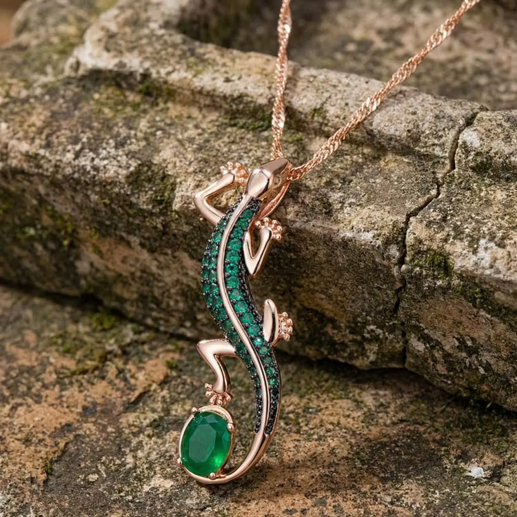Aoaome Vintage Lizard Gemstone Pendant Necklaces