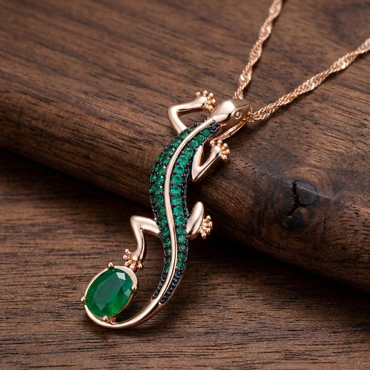 Aoaome Vintage Lizard Gemstone Pendant Necklaces