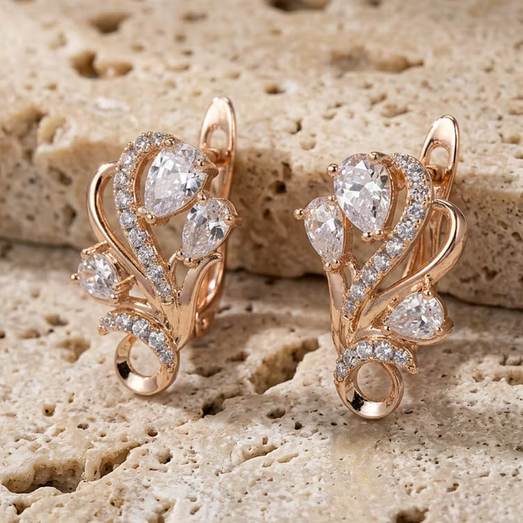 Aoaome Vintage Love Shape Multi‑Color Gem Huggie Earrings