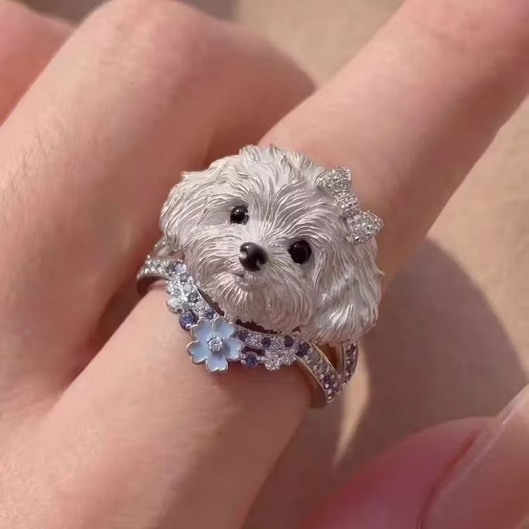 Aoaome Vintage Maltese Dog Statement Rings