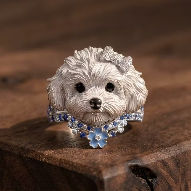 Aoaome Vintage Maltese Dog Statement Rings