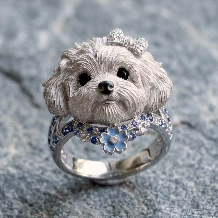 Aoaome Vintage Maltese Dog Statement Rings