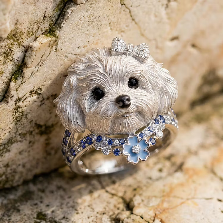 Aoaome Vintage Maltese Dog Statement Rings