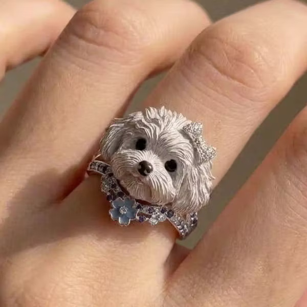 Aoaome Vintage Maltese Dog Statement Rings