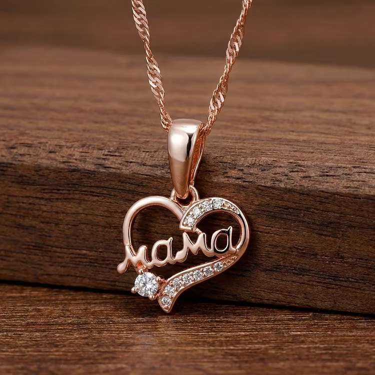 Aoaome Vintage "Mama" Heart Crystal Pendant Necklaces