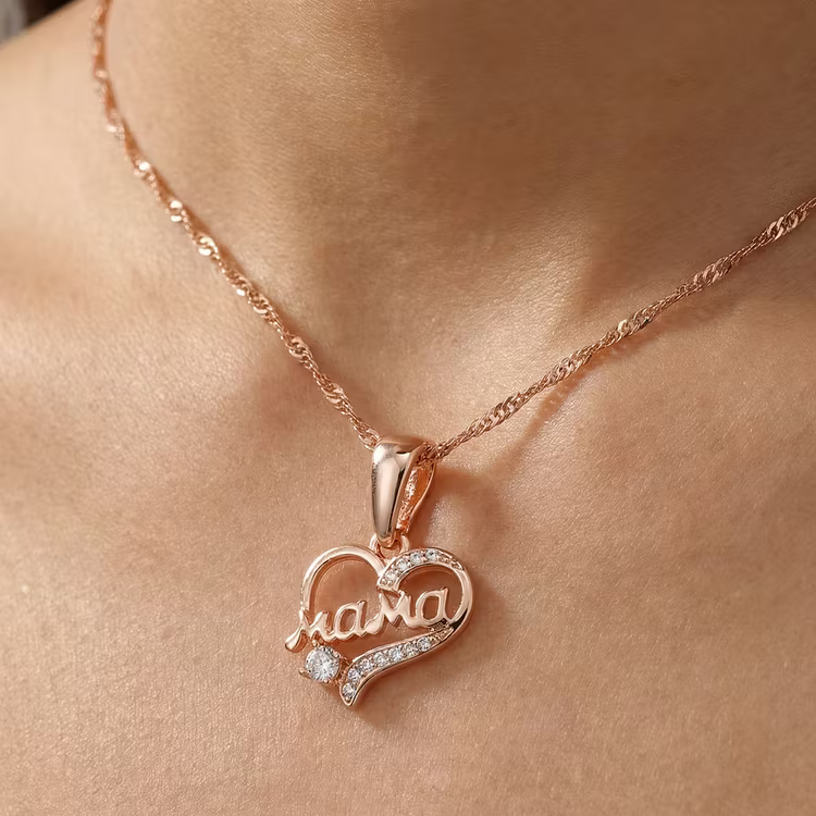 Aoaome Vintage "Mama" Heart Crystal Pendant Necklaces